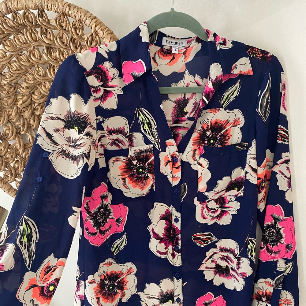 Express floral button down blouse